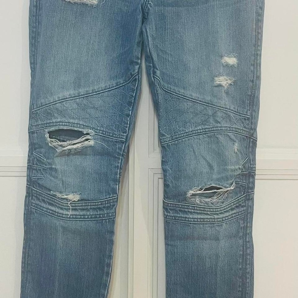 Abercrombie Fitch Jeans Womens 28/6 Blue Medium Wash Distressed Moto Skinny Zip‎